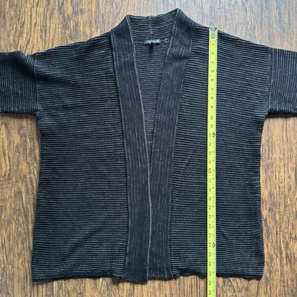 Eileen Fisher Cardigan Sweater Silk Linen Black open Front Size Large - Picture 9 of 12